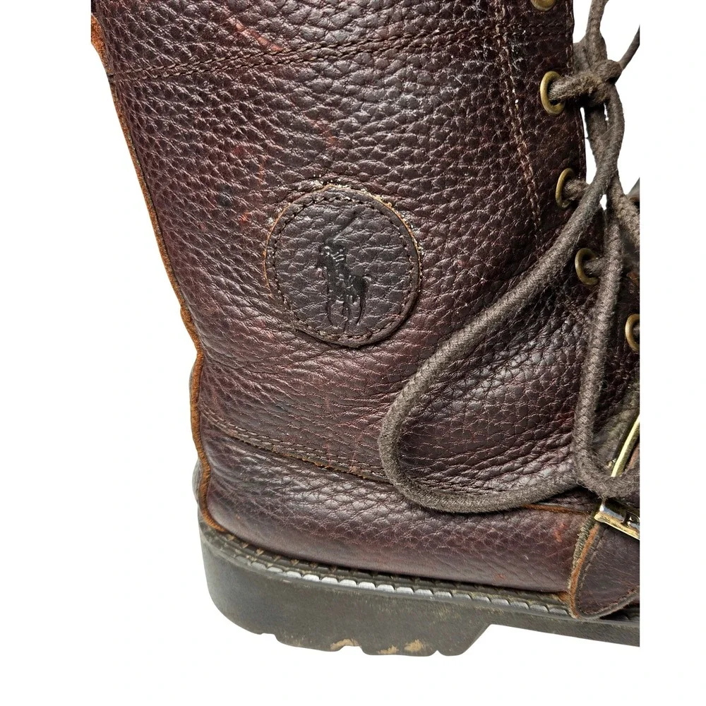Kids Polo Ralph Lauren Size 6 Brown Leather Ranger Buckle‎ Lace Up Boots